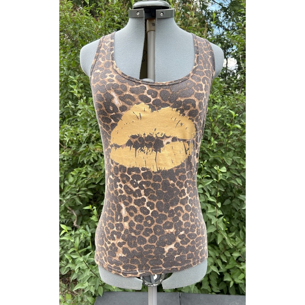 Rue 21 Tank Top Animal Print‎ w/Gold Shimmer Lips Size Medium